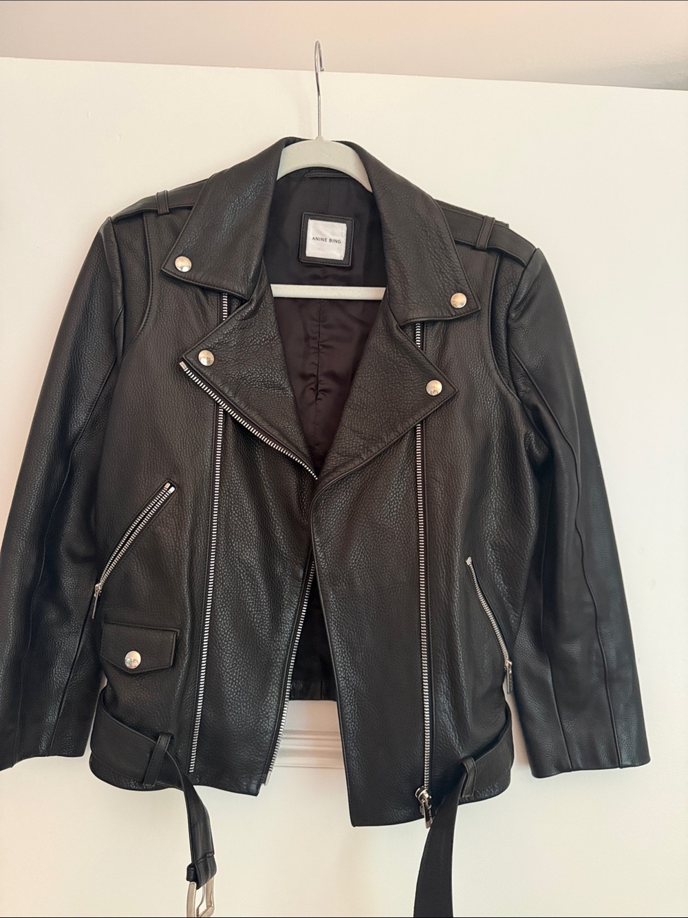 Anine Bing Leather Biker Jacket with Silver Hardware